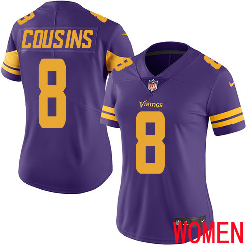 Minnesota Vikings #8 Limited Kirk Cousins Purple Nike NFL Women Jersey Rush Vapor Untouchable